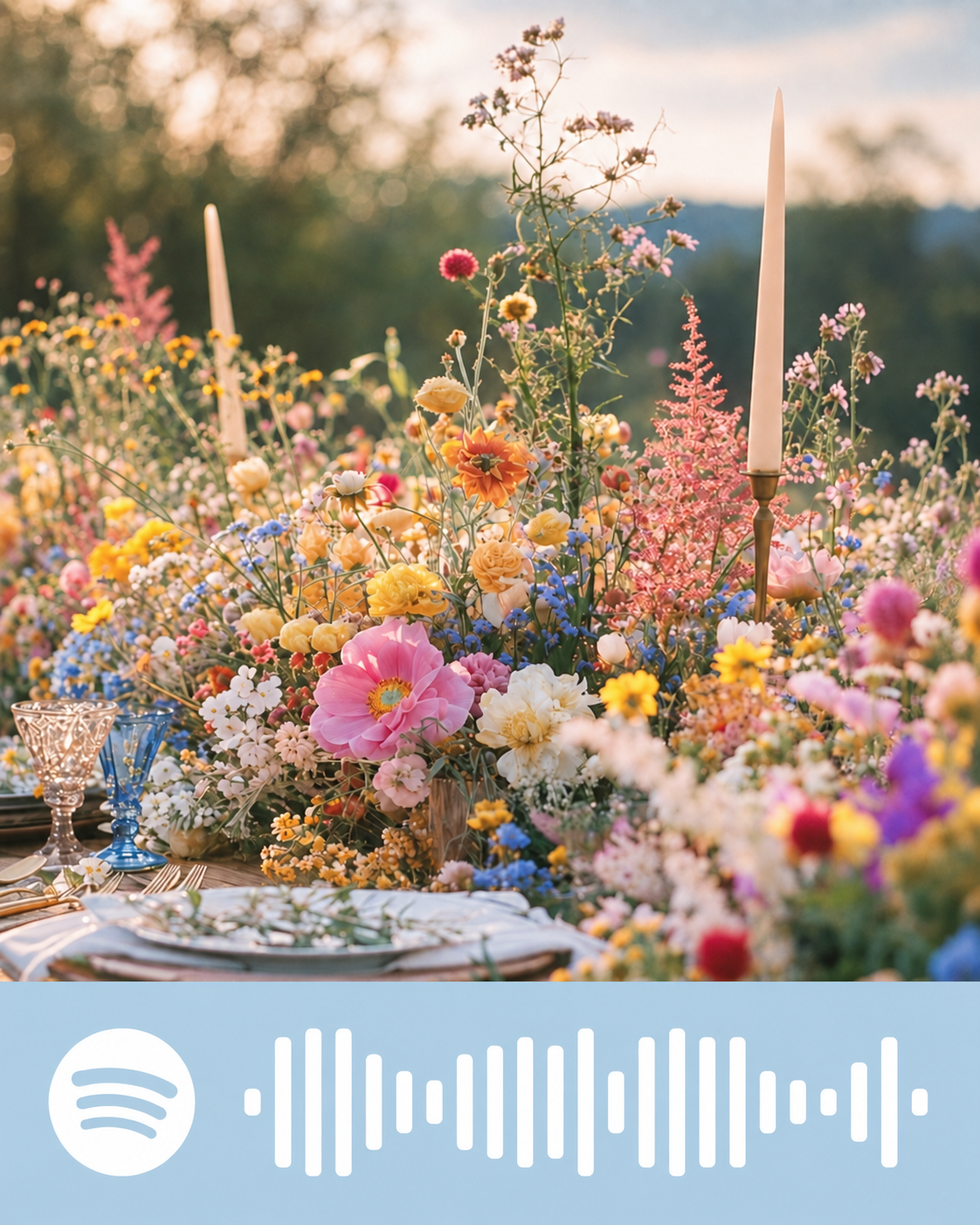 Květinová výzdoba se Spotify kódem svatebního afterparty playlistu
